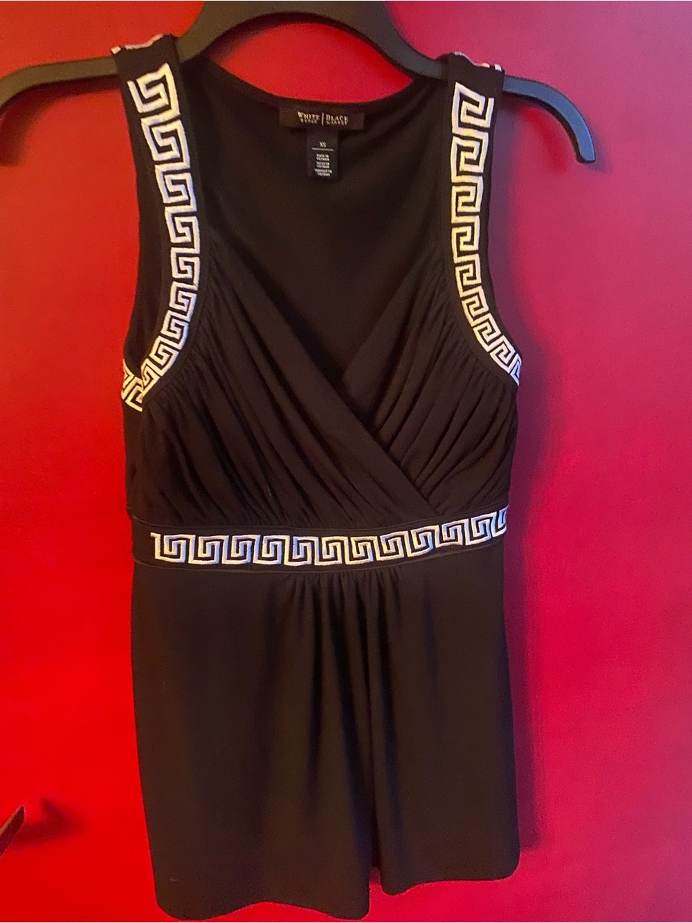WHBM Sleeveless V-Neck empire top with Greek Key design for a versace-look